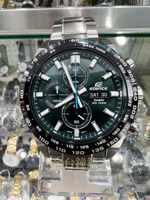 【金台鐘錶】CASIO卡西歐 EDIFICE (EFR-574DB-3A) (綠面) 立體三眼計時 不鏽鋼錶帶 (男錶)