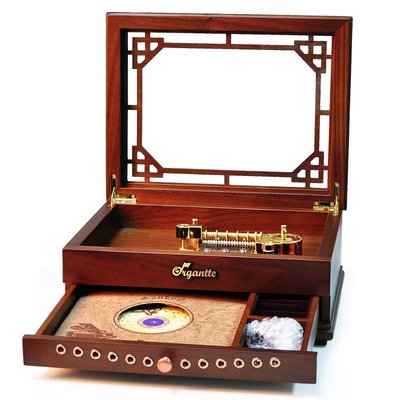 20音唱盤 胡桃木質唱盤式音樂盒唱片八音盒生日禮物木質工藝品
