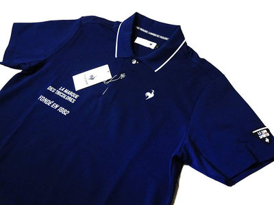 【涉谷GOLF精品】Le Coq Sportif 公雞牌 最新深藍色右胸英文POLO衫L號  保證真品 歡迎購買