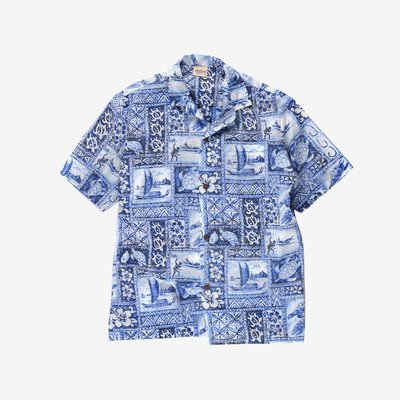 Royal Creations Aloha Shirt 藍 M 夏威夷美國製 圖騰短袖 襯衫 椰子印花防曬 PCT 登山