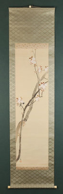 （二手）-極清雅，民國日本書畫家 吳曉 櫻花棲鳥（極有東方韻味的畫面構 古玩 擺件 老物件【靜心隨緣】3942