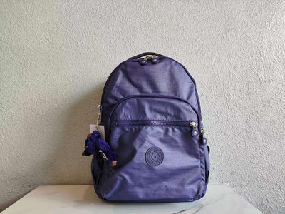 KIPLING 猴子包 K15210 金屬紫藍 拉鍊夾層 輕量 雙肩後背包 防潑水 中型 預購