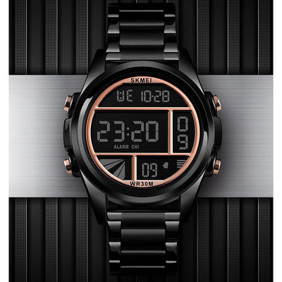 時刻美1448 SKMEI多功能運動男士手錶防水休閒鋼帶電子表時尚鋼帶電子錶不鏽鋼手錶