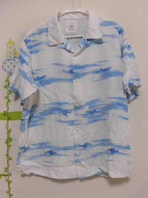 衣市藍~TAKEO KIKUCHI 短袖花襯衫 (2號~M~日本製~) (230402)