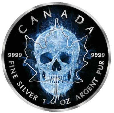 【海寧潮期貨】加拿大2023年楓葉冰凍骷髏釕化彩印1盎司紀念銀幣