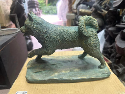 老日本 日本國寶級 雕塑大師 富永直樹 生肖 狗 柴犬 銅雕作品 1982年 作品 喜歡柴犬作品的要把握