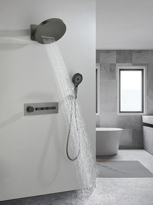 眾信優品 德國槍灰色嵌入式恒溫花灑套裝浴室暗裝智能數顯入墻隱藏式淋浴器CY267