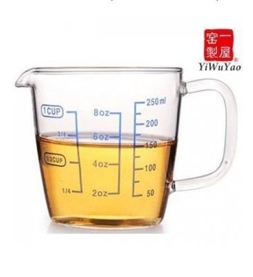 晴天咖啡☼ 耐熱玻璃量杯 250ml 多種標示刻度 一屋窑FH-3439S 大量杯 盎司杯 烘焙 量米杯 調酒杯