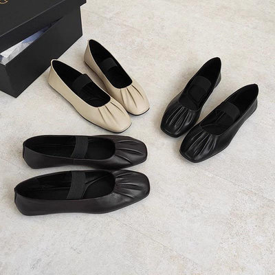 全真皮平底鞋DANDT時尚牛皮皺摺鬆緊帶芭蕾舞鞋（24 MAY SIN）同風格請在賣場搜尋-外銷女鞋