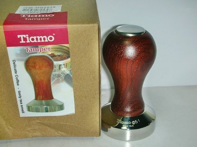 aaT.全新附盒TIAMO品牌精緻直徑長約51mm木質咖啡填壓器!/黑箱52/-P