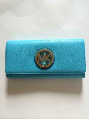 【芝加哥美國代購 】Michael Kors MK 真皮扣式10卡 長夾 皮夾 海藍色(含運3480)