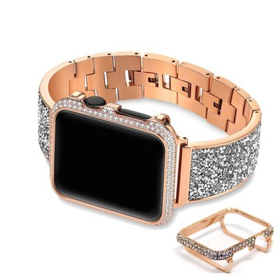 蘋果Apple Watch1/2/3/4/5代錶帶 施華洛鑲鑽錶帶 42mm/38mm 女款時尚iwatch智慧手錶腕帶