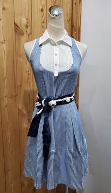 ROBYN HUNG洪英泥 藍白條紋海軍風飾粗繩腰帶造型洋裝