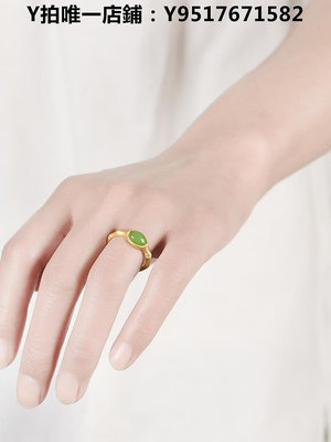 戒指 原創設計925純銀鑲嵌碧玉菠菜綠界面戒指女彩色寶石高級感手飾品