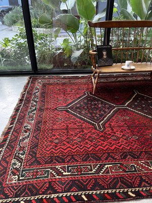 米可家飾~318x220 波斯南部Qashqai游牧手工羊毛地毯紅色ins風復古地毯手工地毯