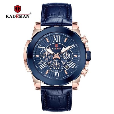 【潮裡潮氣】KADEMAN卡德蔓新款多功能男士手錶日曆三針運動防皮帶石英手錶848