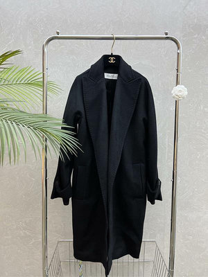 MaxMara大衣外套黑色經典款 100%駱駝絨 水波紋款