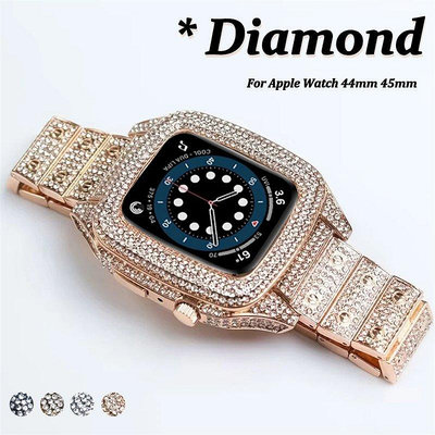 奢華不鏽鋼錶帶錶殼套裝 適用蘋果手錶 Apple Watch 44 45mm 金屬表框 替換鋼帶-台北之家