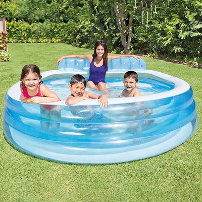 INTEX57190 圓形靠背三層水池 充氣家庭兒童透明游泳池 洗澡池