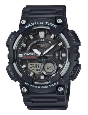 【萬錶行】CASIO 時尚黑 雙顯多功能十年電力運動錶 AEQ-110W-1A