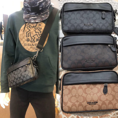 空姐Outlet代購 美國正品 Coach 50715 熱賣新款男士單肩小方包 胸包 相機包 斜背包 附購證