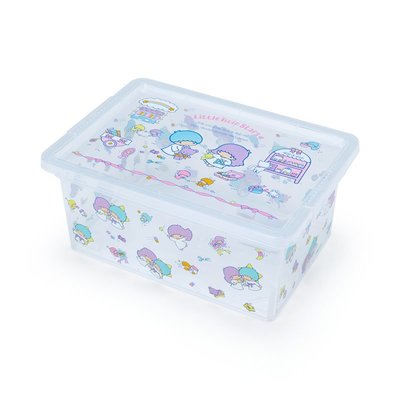 花見雜貨~日本進口全新正版kiki&lala雙子星雙星仙子 透明 塑膠 附蓋儲物盒 收納盒 置物盒 收納箱 置物箱 新款