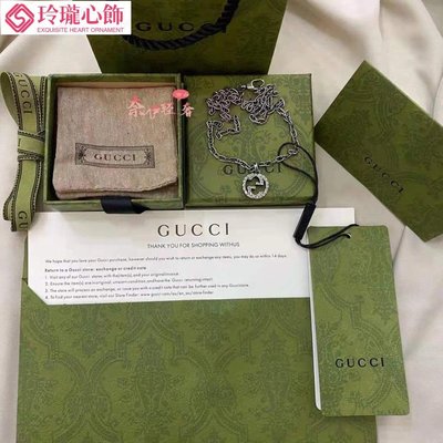 Gucci古馳925純銀雙G Interlocking 復古項鍊 大號小號 尺寸：55cm~玲瓏心飾
