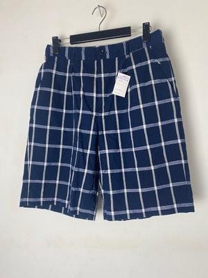日系 品牌 INHERIT 藍色 格子 休閒 短褲 A260051 Y
