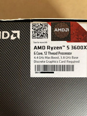 AM4 AMD R7 Ryzen 5 3600X CPU 六核 無內顯