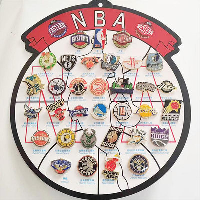NBA籃球33個隊徽紀念品胸針套裝勇士掘金湖人 金屬禮品徽章