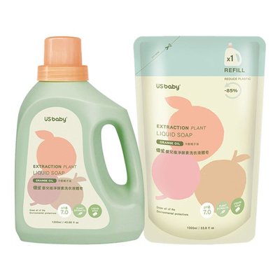 US BABY 優生 嬰兒植淨酵素洗衣液體皂1200ml+補充包1000ml【悅兒園婦幼生活館】