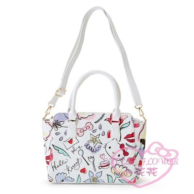 ♥小公主日本精品♥Hello kitty凱蒂貓插畫滿版圖案白色PU皮手提包斜背包2用包2 way包包 42165705