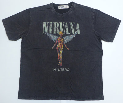 【Mr.17】 超脫樂團 NIRVANA IN UTERO 水洗黑石洗刷舊搖滾短袖T恤寬版 T-SHIRT(JE013)