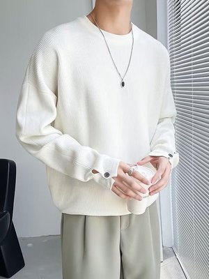 袖口開叉毛衣男冬季高級感設計師款網紅毛線衣長袖純色針織打底衫