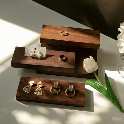 輕奢胡桃木飾品陳列道具珠寶托盤耳環項鏈手鐲木質階梯多層展示架