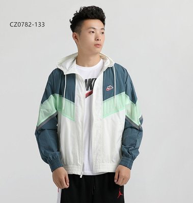 【熱賣精選】NikeNK夾克風衣外套男款連帽拼色上衣運動梭織CZ藍白-LK59306