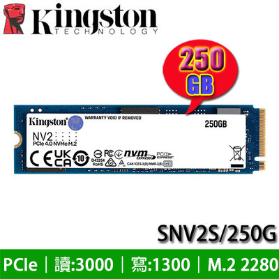 【MR3C】含稅 KINGSTON NV2 250GB 250G M.2 NVMe PCIe SSD 固態硬碟