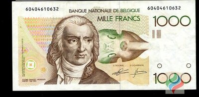 盛世泉古玩古錢收藏（可議價）比利時1000法郎紙幣 1980-1996年版 9品 作曲家安德烈 歐洲錢幣