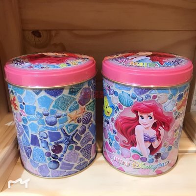 『 貓頭鷹 日本雜貨舖 』東京迪士尼樂園 美人魚大理石紋路圓鐵盒