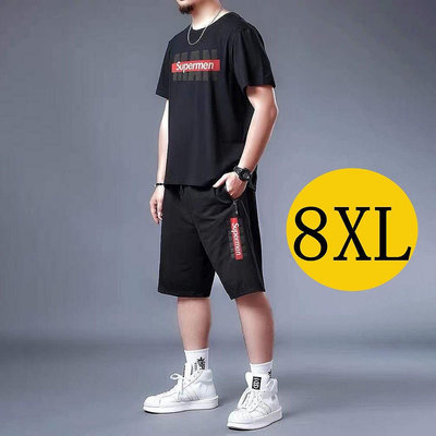 【M-8XL】特大男生套裝 休閒套裝大尺碼休閒運動短褲短袖套裝男寬鬆加肥加大肥胖跑步健身套裝男1/2