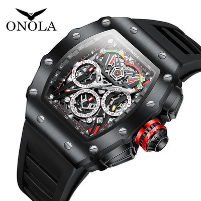 【】ONOLA6827新款多功能式時尚潮流石英材質進口機芯手錶 矽膠材質錶帶日常生活外出運動休閒防水性能男士手錶 多