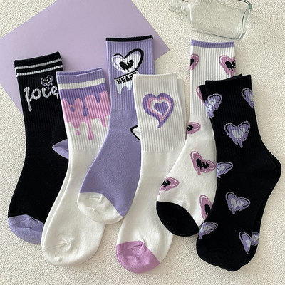 紫色中筒襪時尚韓版百搭可愛韓版女運動高領襪 女襪 棉襪 可愛襪子 韓版襪子 襪子中筒襪 襪子女