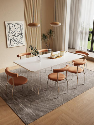 亞克力餐桌巖板家用小戶型輕奢餐桌椅吃飯方桌現代簡約家庭飯桌子