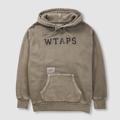 WTAPS 19AW College Design Hooded / Sweatshirt 帽T 水洗橄欖綠連帽