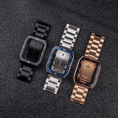 適用於 蘋果Apple Watch7代手錶錶帶 iWatchSE 6 5 4 3 2 1代手錶不鏽鋼一件式歐式數字表框錶