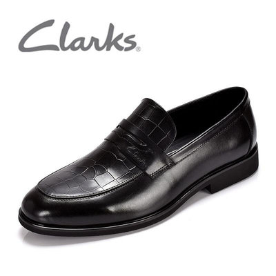 clarks其樂男鞋新款牛皮商務正裝皮鞋一腳蹬石頭紋英倫辦公德比鞋