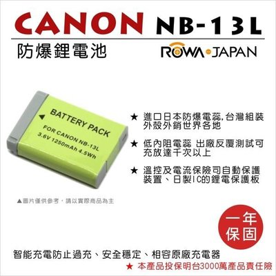 幸運草@樂華 FOR Canon NB-13L 相機電池 鋰電池 防爆 原廠充電器可充 保固一年