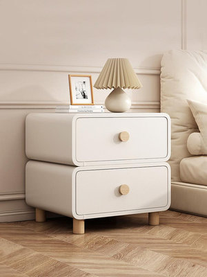 床頭柜現代簡約奶油風實木收納柜子高級感家用臥室小型床邊儲物柜
