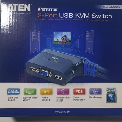 全館免運 ATEN宏正2口KVM切換器USB接口VGA輸入型號CS62US二進一出支持音頻 可開發票