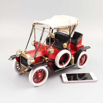 現貨創意擺件1911年福特T型老爺車汽車模型復古鐵皮做舊手工藝品收藏裝飾擺件